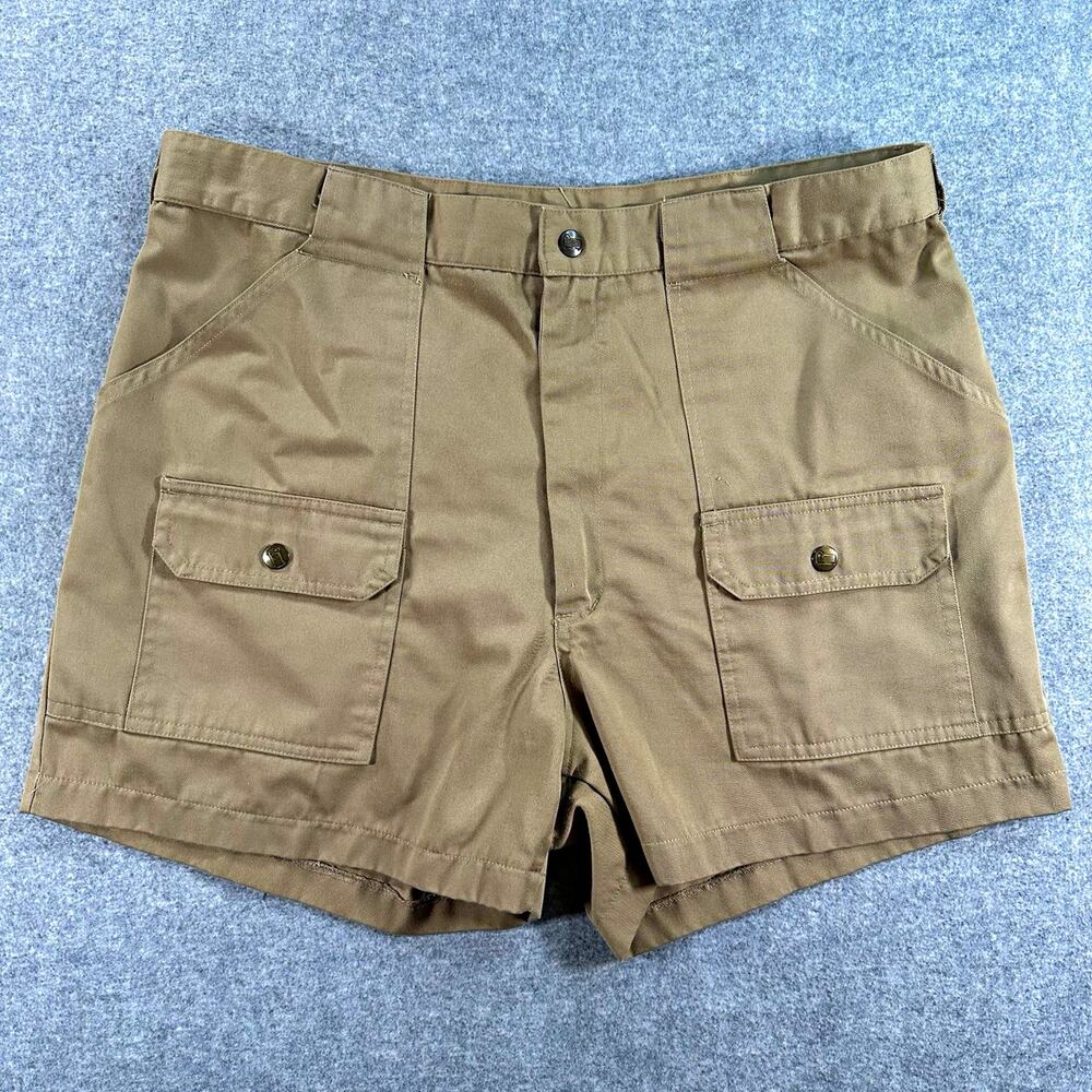 Woolrich Men's Tan Solid Cargo Shorts Twill Flat Front Button Pockets